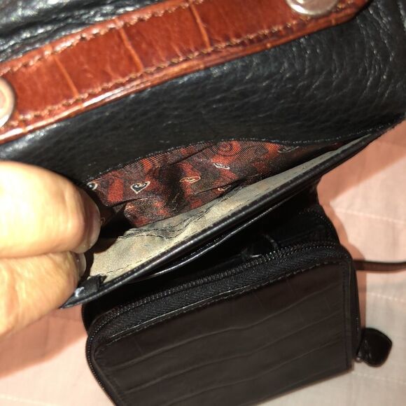 Brighton Convertible Pebbled Black Brown Silver Mini Wallet Crossbody Purse - Picture 10 of 16